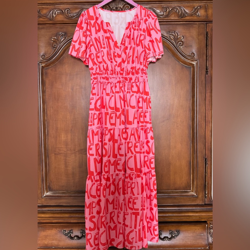 Women's Pink & Coral Letter-Print Maxi Dress